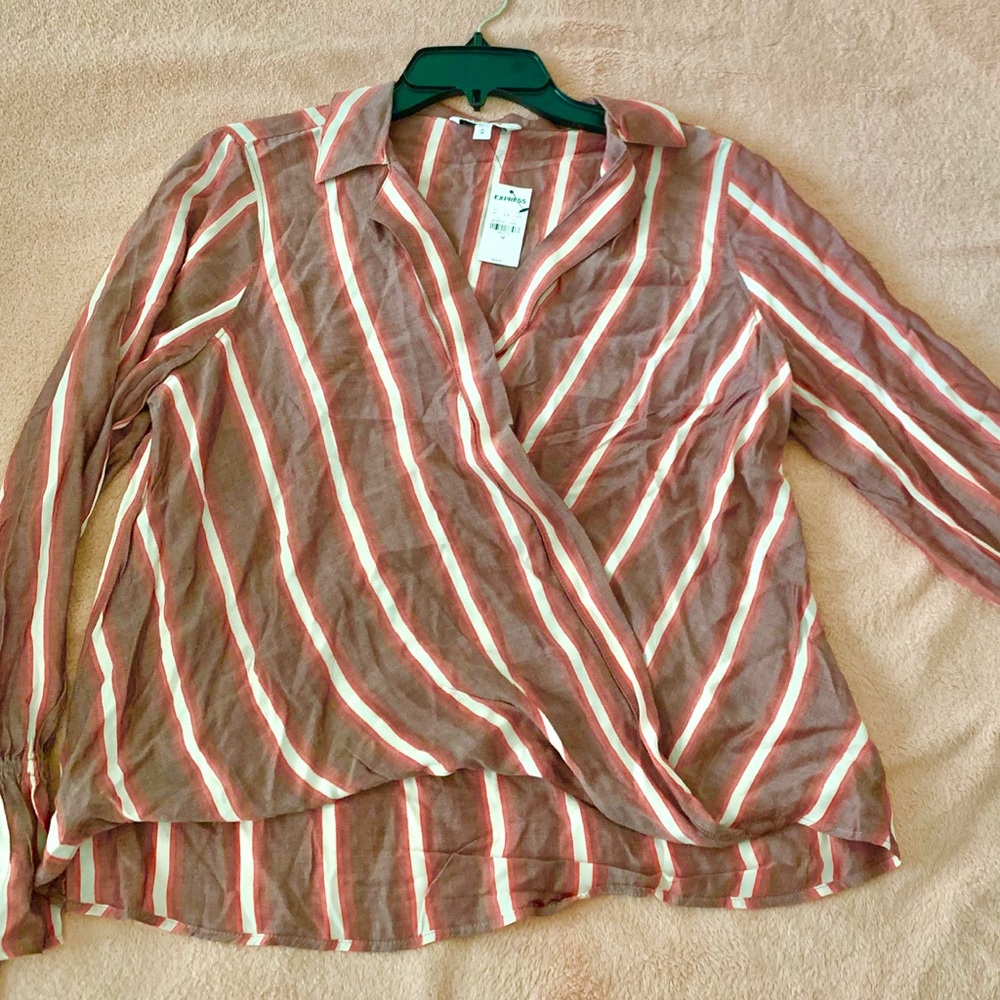 Express V neck blouse long sleeve multicolor NWT